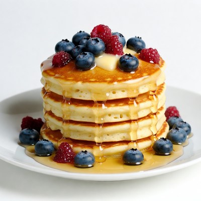 Pancakes with Blueberries and Raspberries