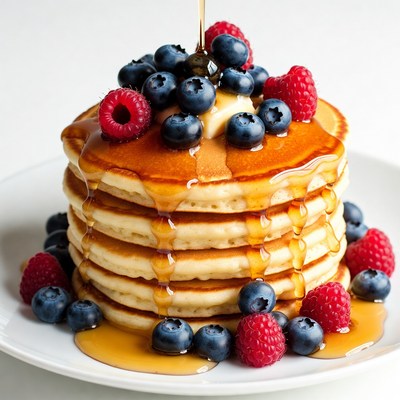 Pancakes with Blueberries and Raspberries