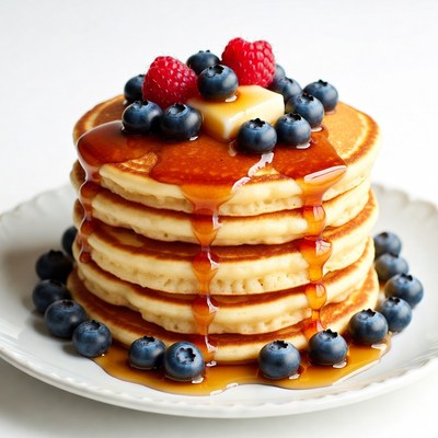 Pancakes with Blueberries and Maple Syrup