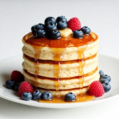 Pancakes with Blueberries and Raspberries