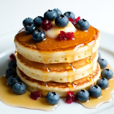 Pancakes with Blueberries and Maple Syrup