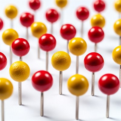 Red and Yellow Push Pins on White