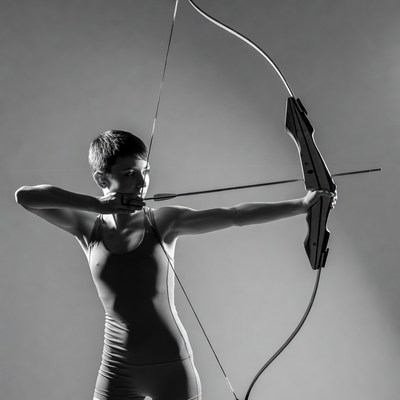 Woman drawing bow in archery