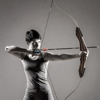 Woman shooting archery bow