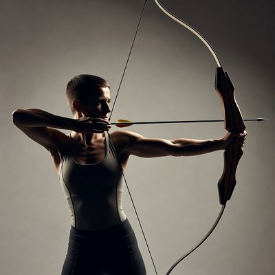 Woman shooting archery bow
