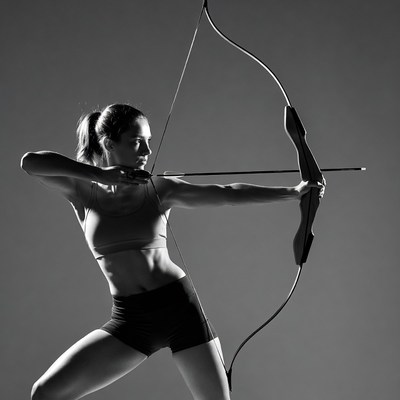 Woman shooting archery bow