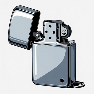Open Silver Zippo Lighter Illustration