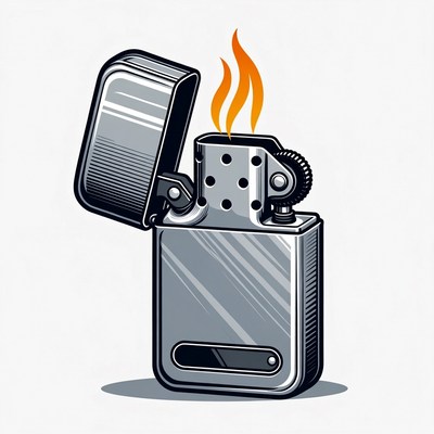 Open Silver Lighter with Flame