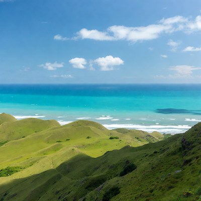 Green Hills Overlooking Turquoise Ocean