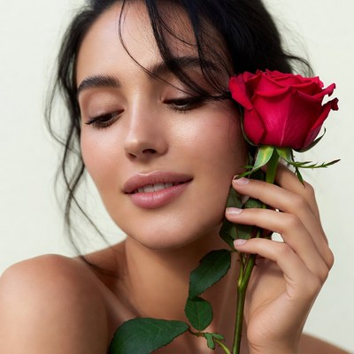 Woman holding red rose