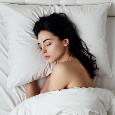 Beautiful woman sleeping in white bed