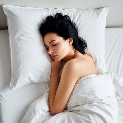 Beautiful woman sleeping in white bed