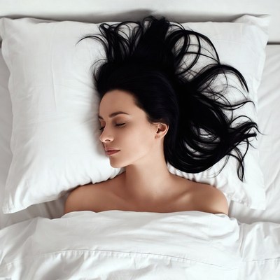 Woman sleeping on white bed