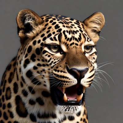 Leopard roaring with open mouth