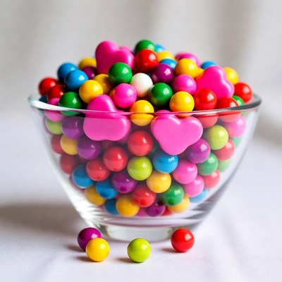 Colorful Candy Hearts in Glass Bowl