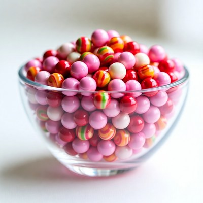 Colorful Candy Balls in Glass Bowl