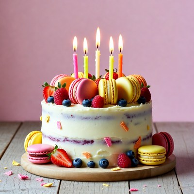 Macaron Birthday Cake with Candles