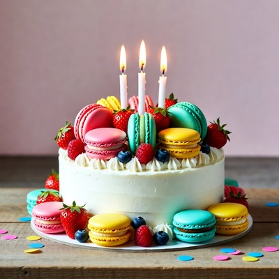 Macaron Birthday Cake with Candles
