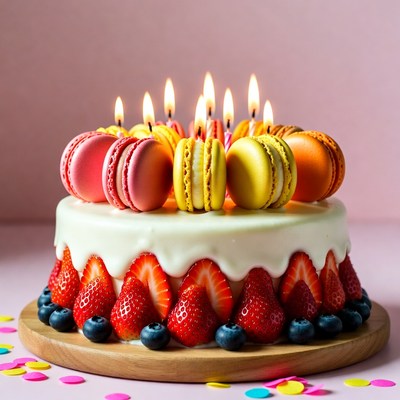 Macaron Birthday Cake with Candles