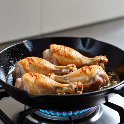 Chicken Drumsticks Cooking in Skillet