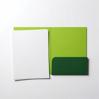 Open Green Folder with White Papers