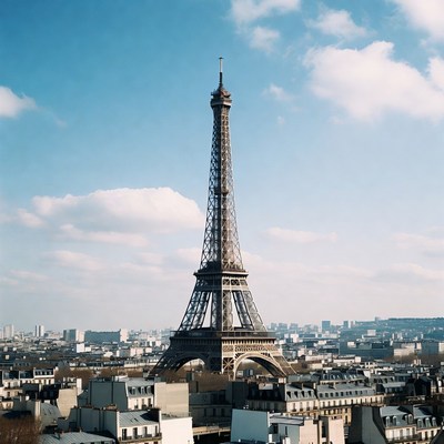 Eiffel Tower over Paris rooftops