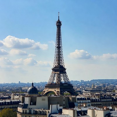 Eiffel Tower over Paris rooftops