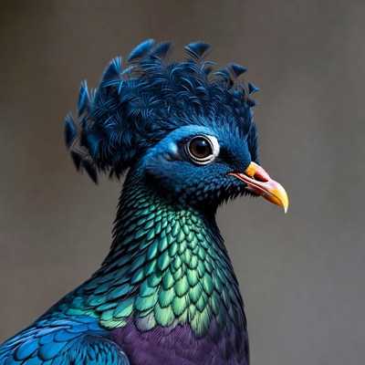 Blue Crested Pheasant Closeup