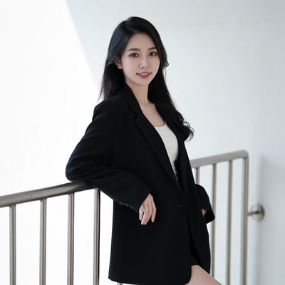 Asian woman leaning on railing