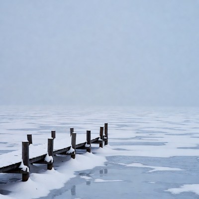 Wooden pier on frozen lake