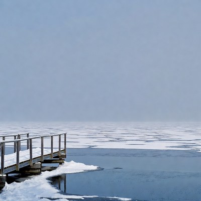 Wooden pier on frozen lake