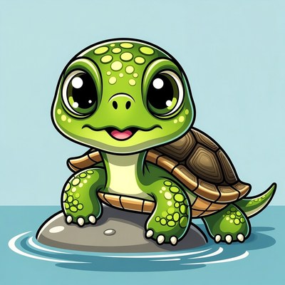 Cute baby turtle on rock