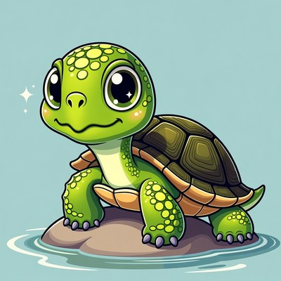 Cute baby turtle on rock