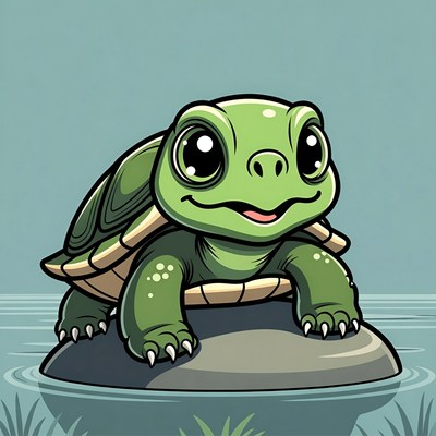 Cute baby turtle on rock
