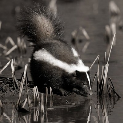 Skunk drinking water
