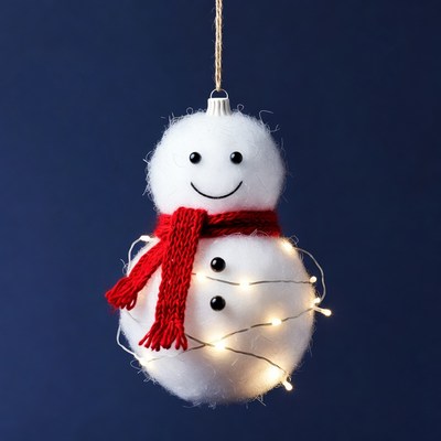 Fluffy Snowman Ornament with Lights