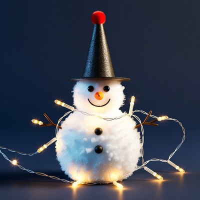 Snowman with Santa hat and lights