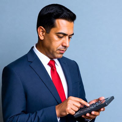 Man calculating with calculator