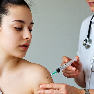 Nurse giving girl shoulder injection