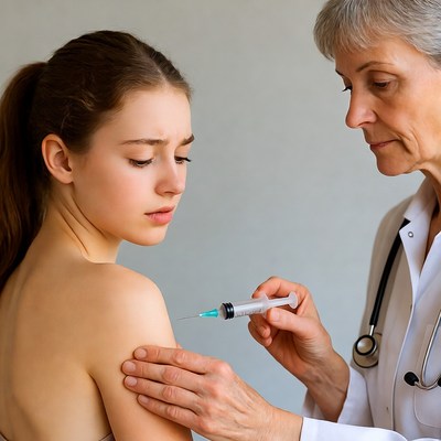 Doctor Giving Girl Vaccine Injection