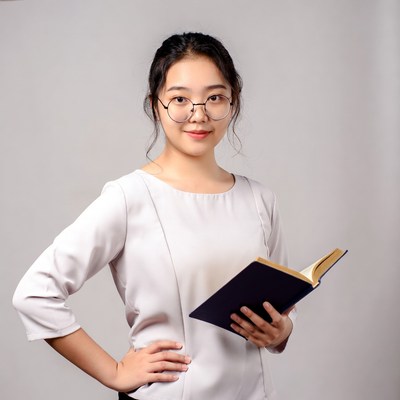 Asian woman reading book glasses