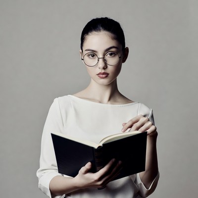 Woman reading book in glasses
