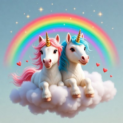 Pink and Blue Unicorns on Cloud