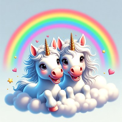Two Cute Unicorns Under Rainbow