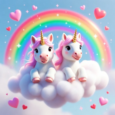 Two Cute Unicorns on Cloud