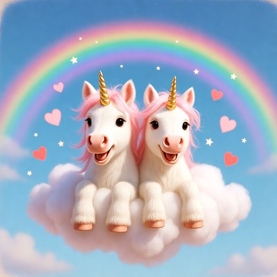 Two Cute Unicorns on Cloud