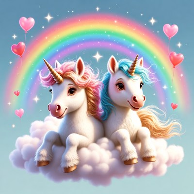 Pink and Blue Unicorns on Cloud