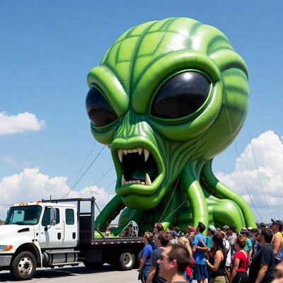 Giant Green Alien Balloon on Truck