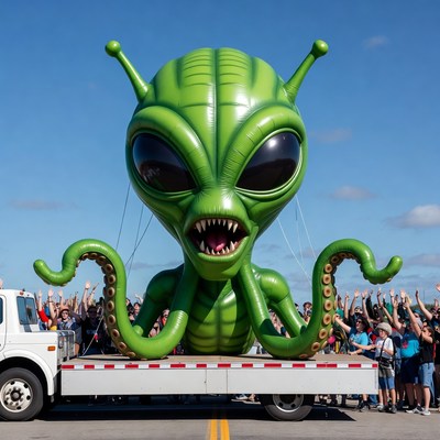 Giant Green Alien Float Parade