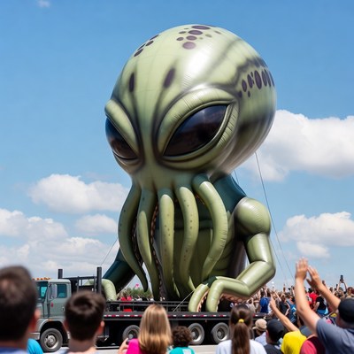 Giant Green Alien Balloon on Truck
